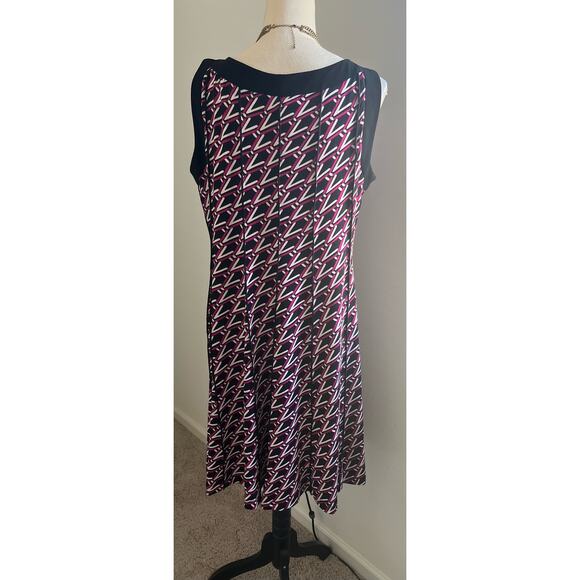 PERCEPTIONS New York Sleeveless V Design Fuchsia Black White MIDI Dress  XL - Picture 4 of 6
